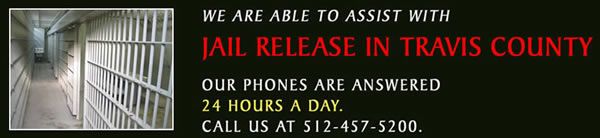 A banner for jail release assistance in Travis County, Texas.